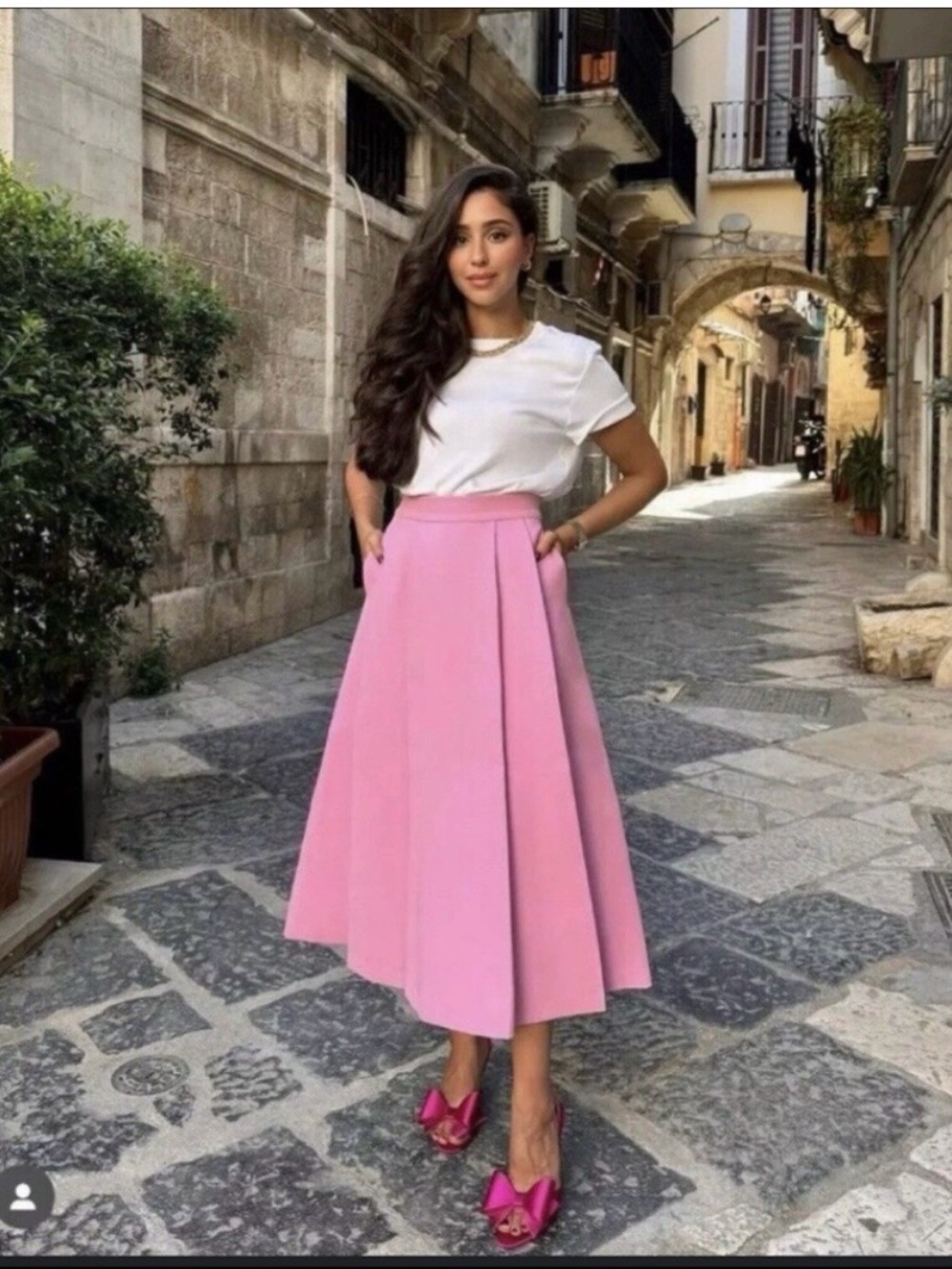 Zara Pink Midi Pleated A-Line Skirt